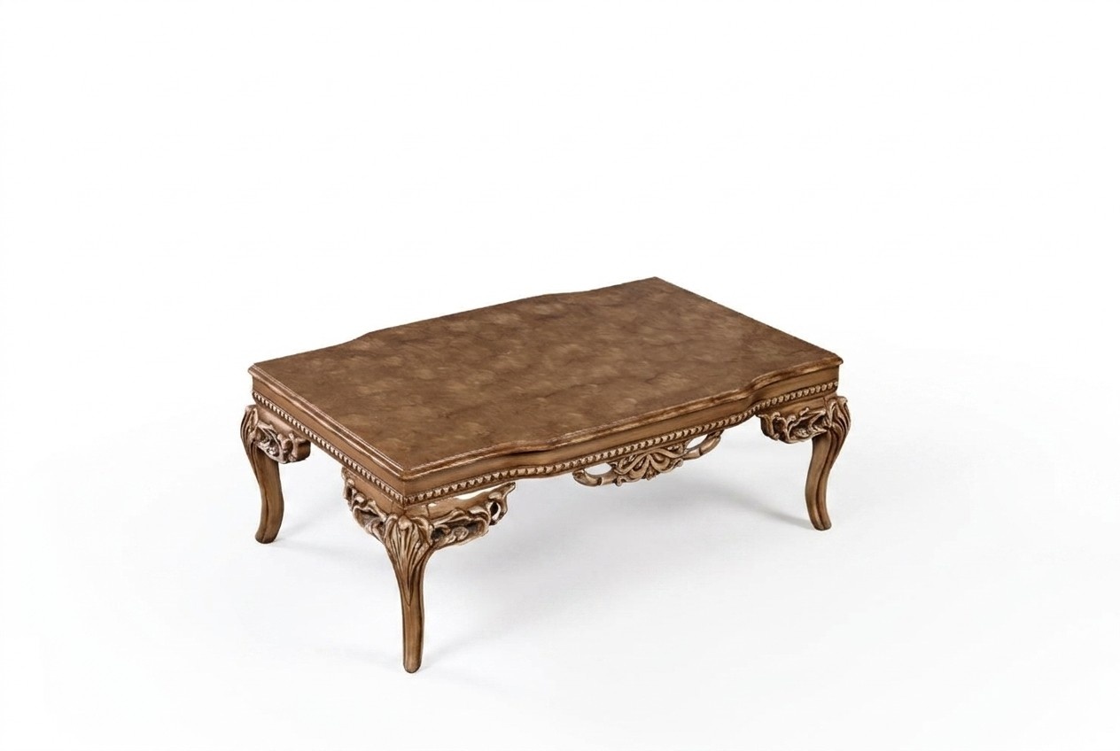 Für Wohnzimmer Art Deco Couchtisch aus Holz helle Farbe geschnitzte Beine Neu