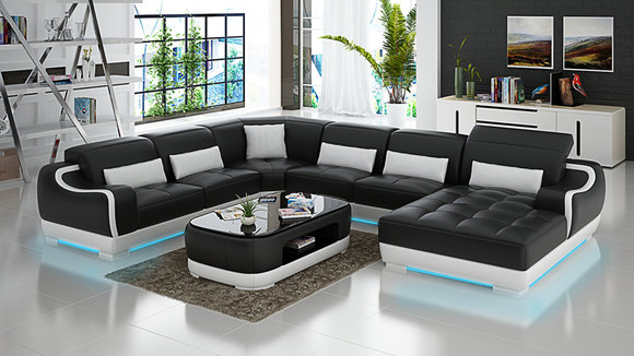 Ledersofa Polster Sitz Eck Sofa Garnitur Wohnlandschaft Wohnzimmer