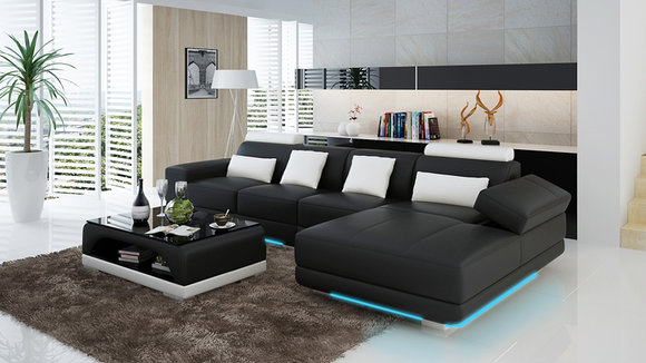 Ledersofa Couch Wohnlandschaft Ecksofa Eck Garnitur Design Modern Sofa