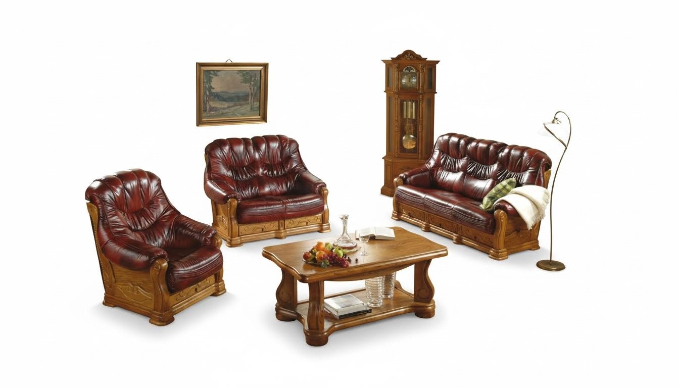 Garnitur 3+2 Sitzer Couch Polster Garnituren Sitz Set 100% Italienisches Leder