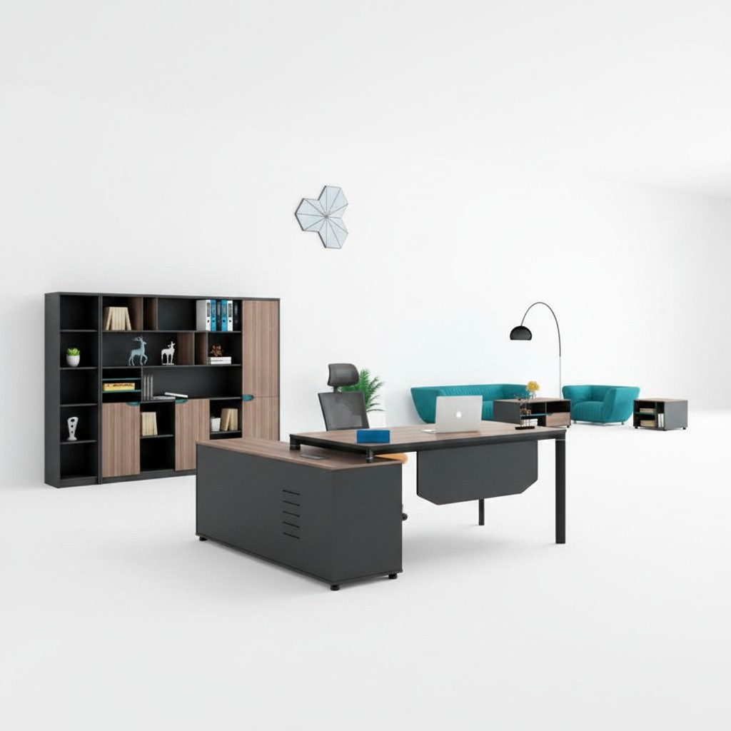 Garnitur Büromöbel Arbeitstisch Büroschrank Schwarz Holz Büro Tisch