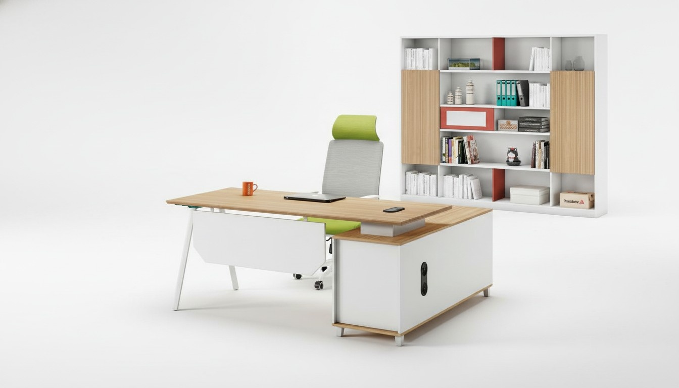 Garnitur Büromöbel Arbeitstisch Büroschrank Weiß Holz Büro Tisch Set
