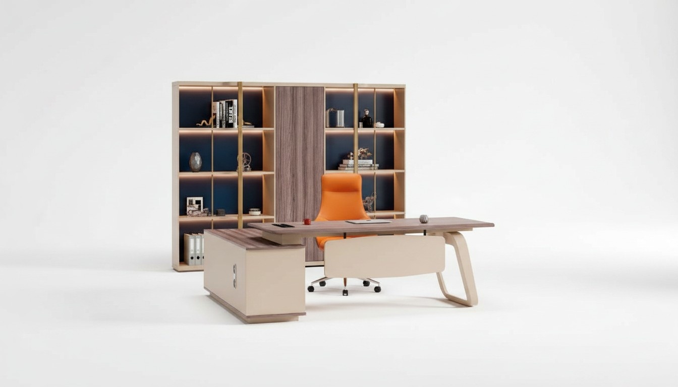 Garnitur Bürotisch Schrank Büromöbel Holz Beige Ecke Schreibtisch Set