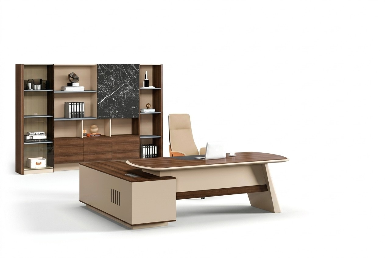 Garnitur Bürotisch Schrank Büromöbel Holz Braun Ecke Schreibtisch Set