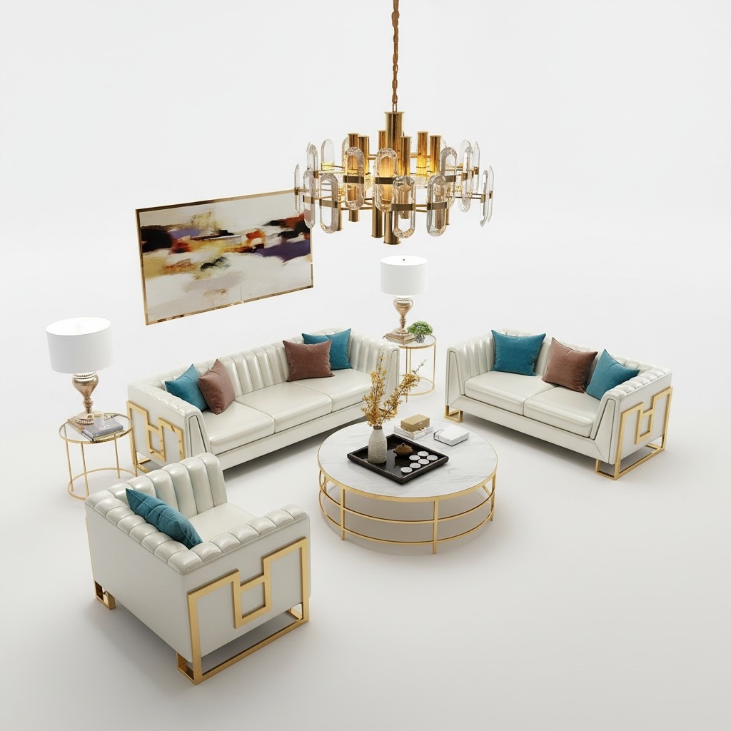 Garnitur Couch Polster Leder Sofa Couchen Polster Sitz 2+1 Designer