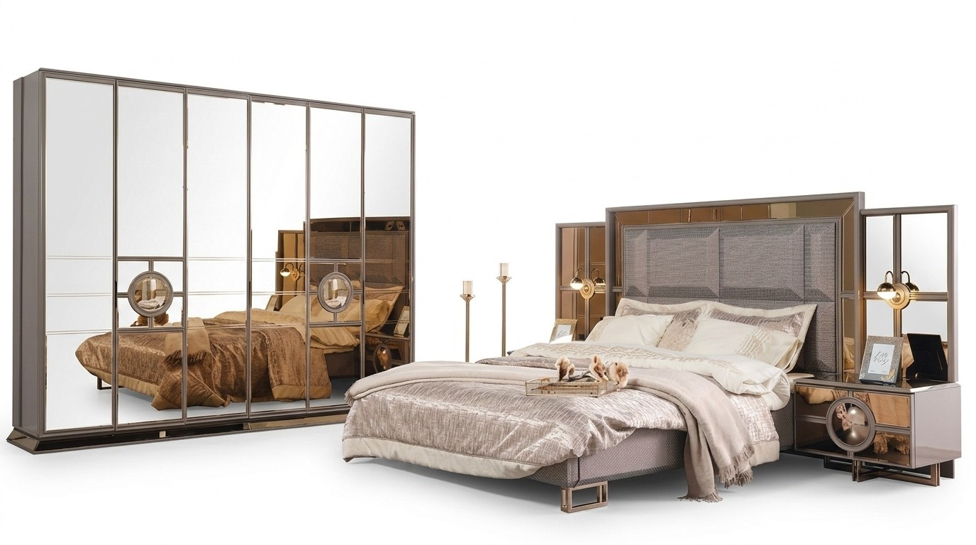Garnitur Doppelbett Schlafzimmer Bett Nachttische Luxus Holz Set 4tlg