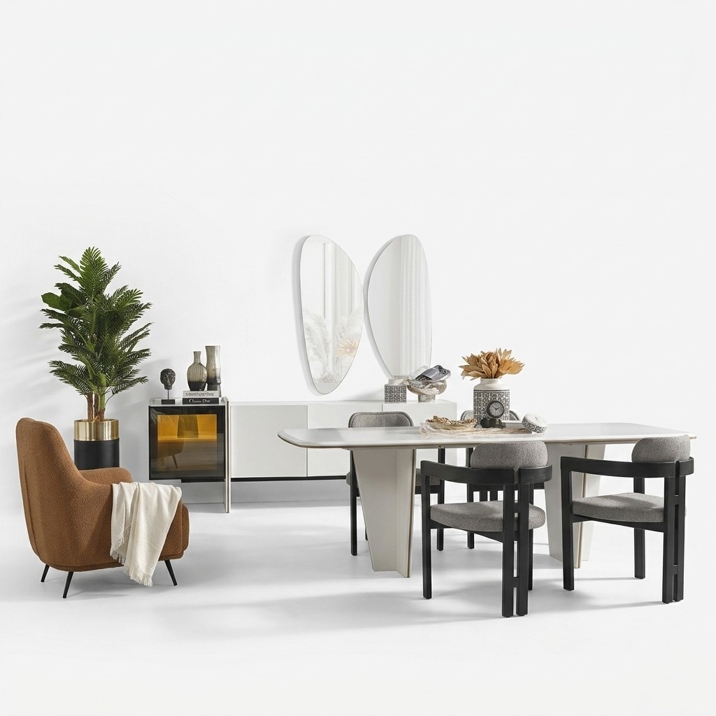 Garnitur Essgruppe Esszimmer Esstisch Luxus Stühle Essecke 7tlg Weiß