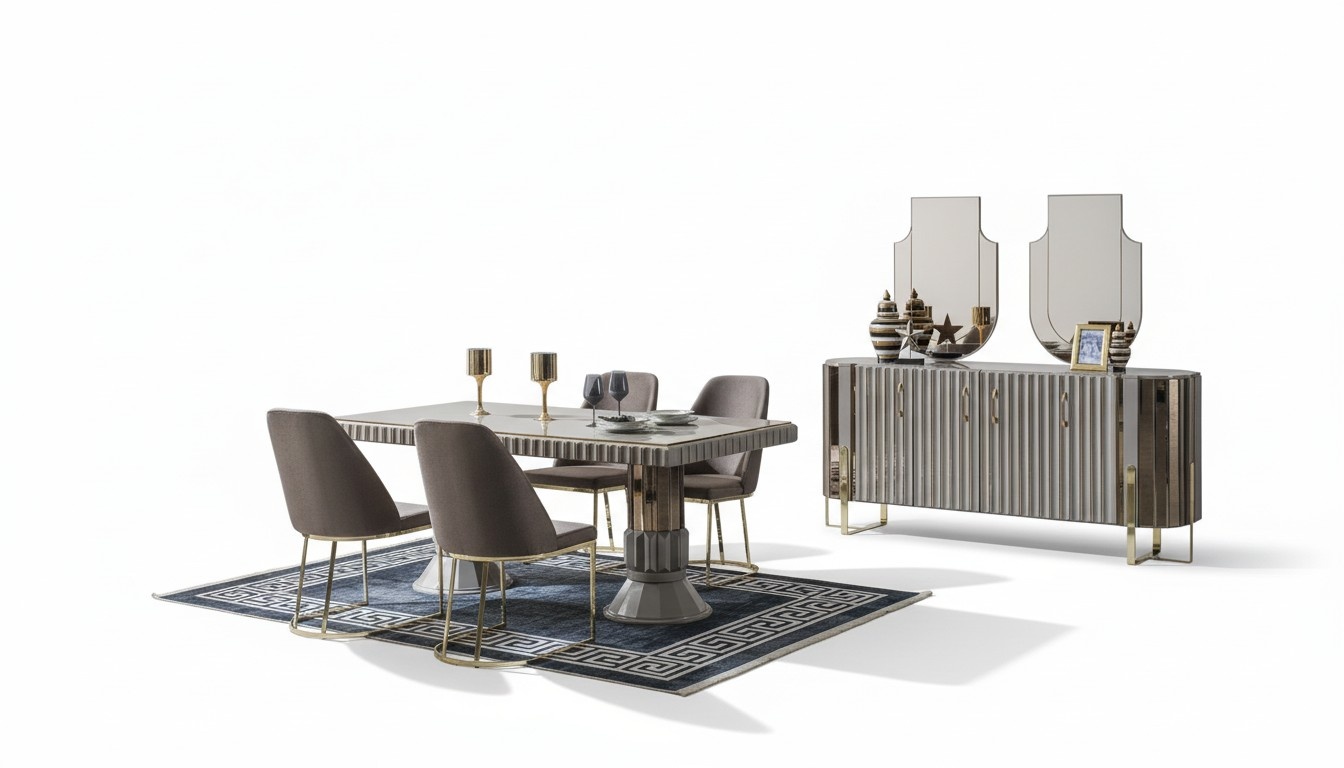 Garnitur Essgruppe Esszimmer Esstisch Luxus Stühle Essecke Grau 7tlg