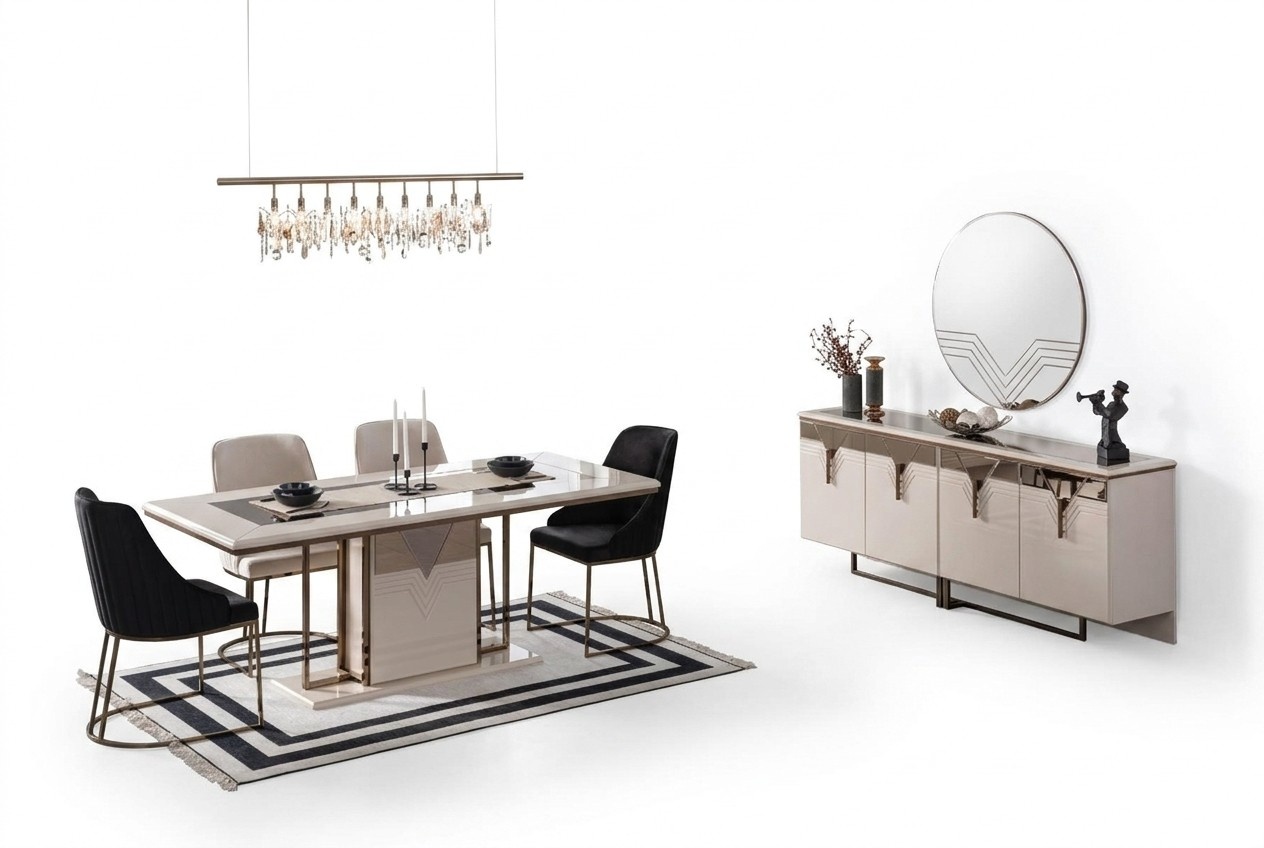 Garnitur Essgruppe Esszimmer Esstisch Stühle 9tlg Luxus Weiß Anrichte