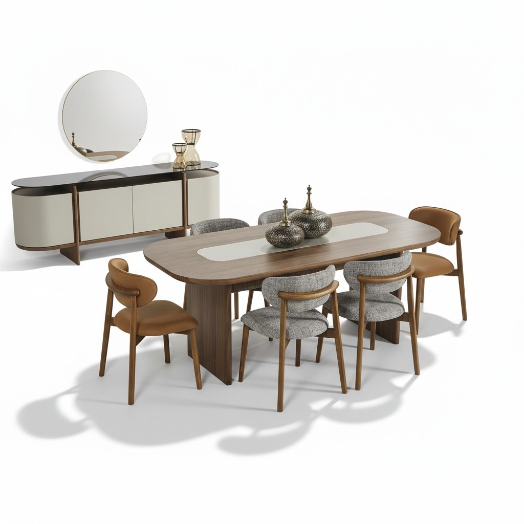 Garnitur Esszimmer Essgruppe Essecke Esstisch Set 7tlg Braun Holz Neu