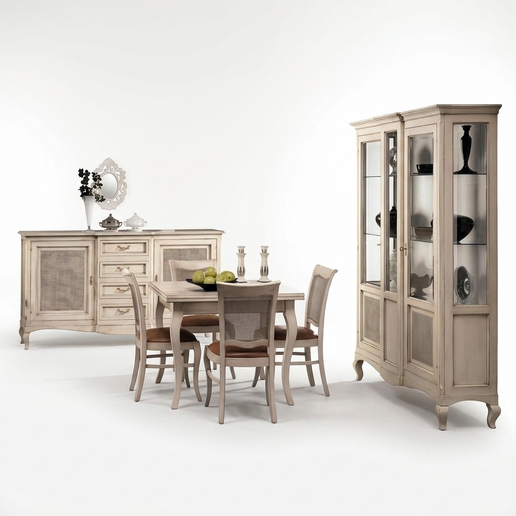 Garnitur Holz Möbel Kommode 4x Stuhl Tisch Vitrine Neu Gruppe Esszimmer Set 7tlg