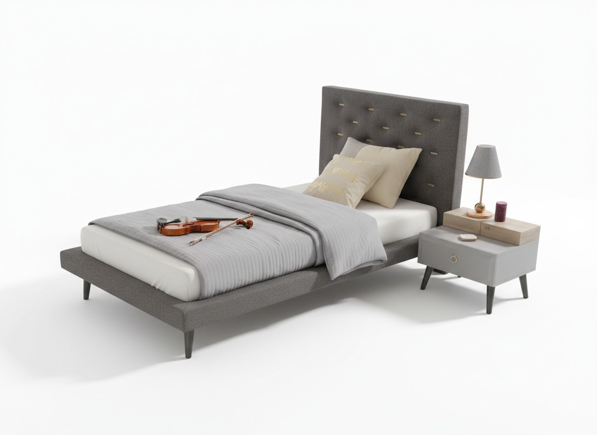 Garnitur Jugendbett Nachttisch Kinderzimmer Bett Holz Grau 120 cm 2tlg