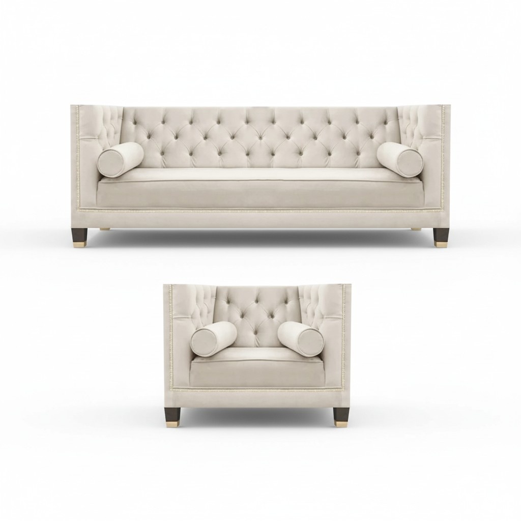 Garnitur Luxus Designer Weiß Sofa Couch Dreisitze Wohnzimmer Sessel 3+1