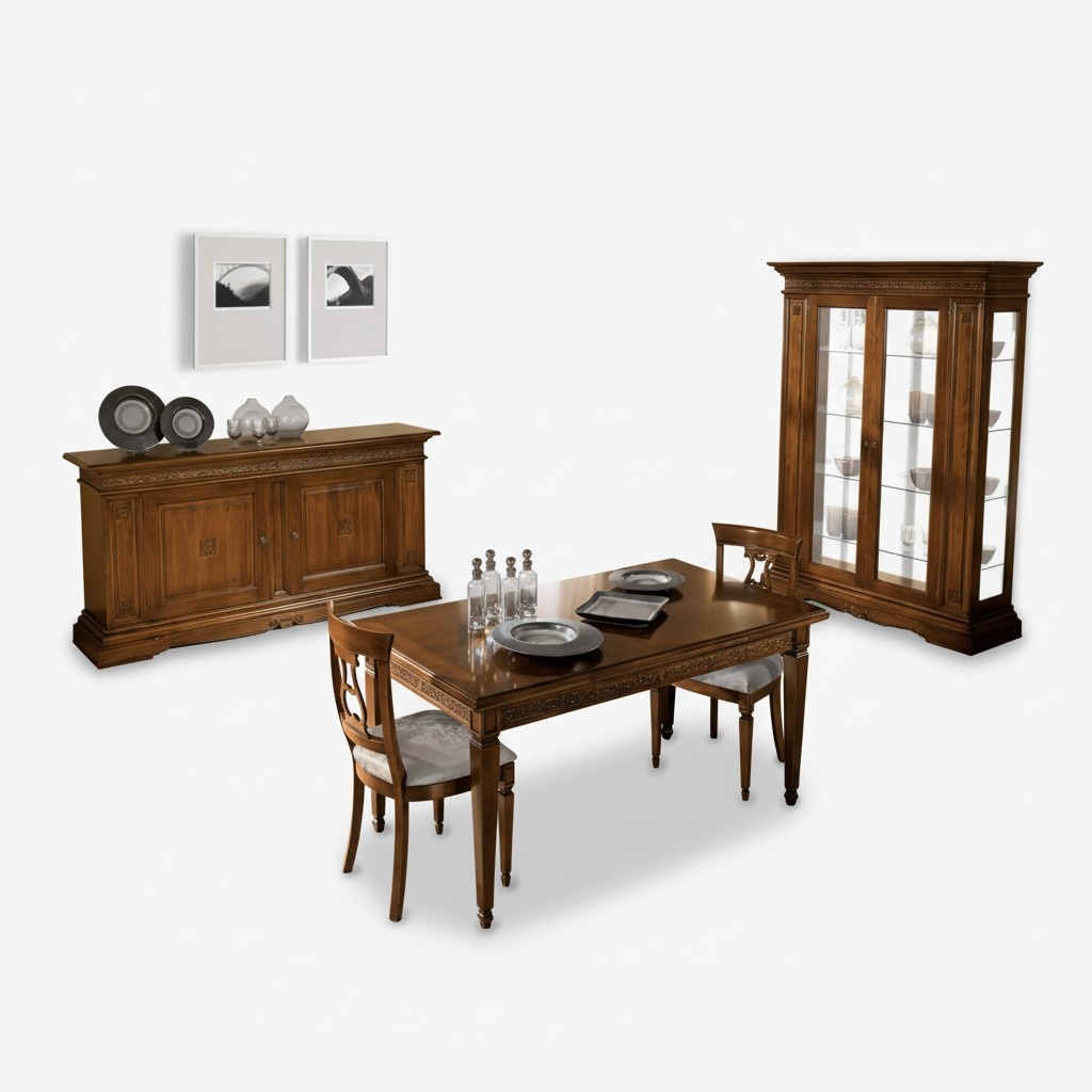 Garnitur Set 7tlg. Esszimmer Esstisch 4x Stühle Vitrine Luxus Holz Möbel