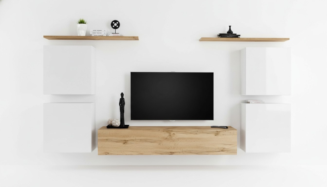 Garnitur Set 7tlg Luxus Neu Wohnwand Braun TV Ständer Wandschrank Holz