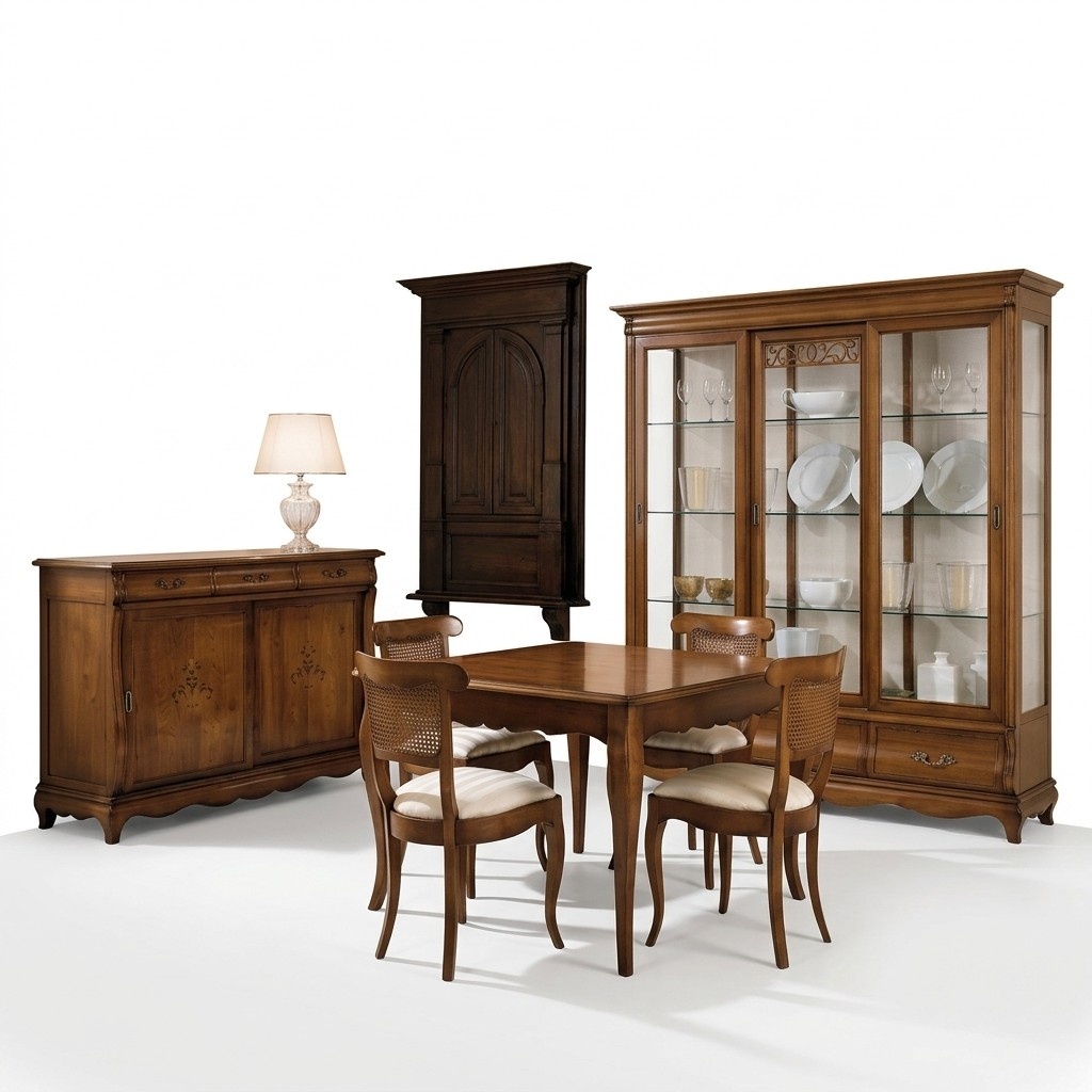 Garnitur Set Tisch 4x Stühle Stuhl Vitrine Set Kommode Essgruppe 7tlg. Esszimmer