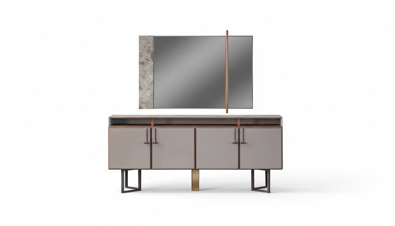 Garnitur Sideboard mit Spiegel Anrichte Schrank Holz Kommode Grau