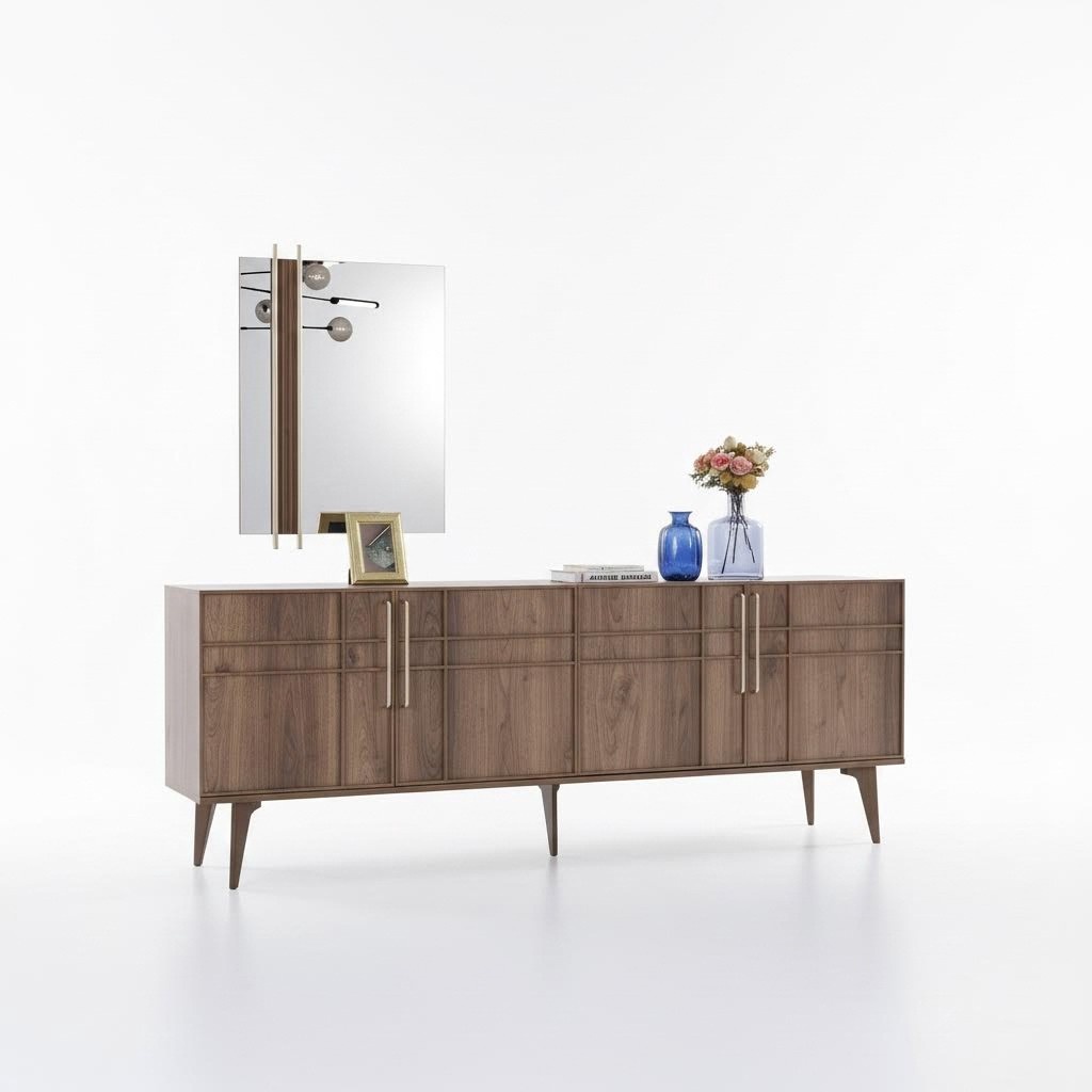 Garnitur Sideboard mit Spiegel Kommode Holz Braun Esszimmer