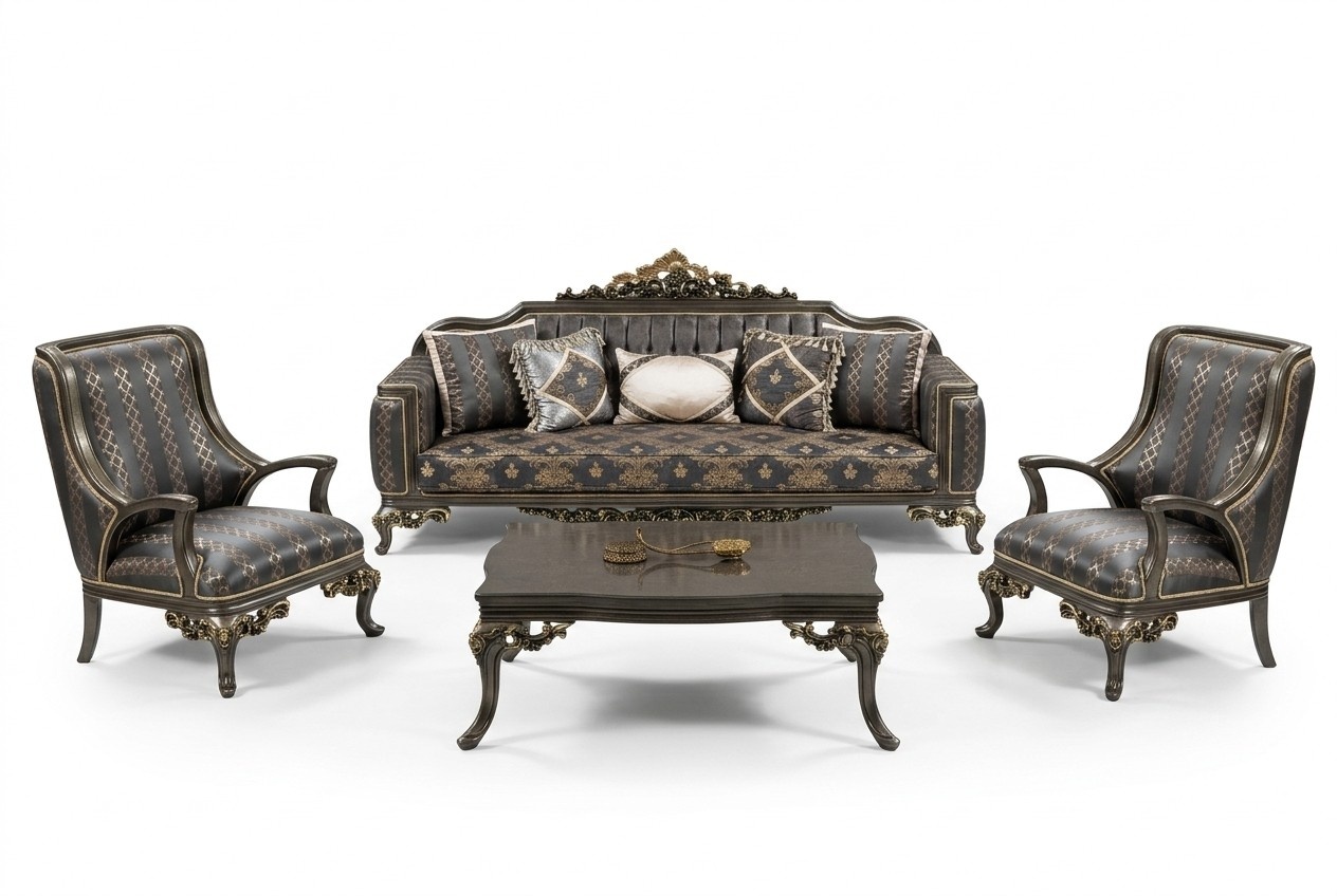 Garnitur Sofagarnitur 3+1+1 Sitzer Couchtisch Sessel Sofas Set Stoff Barock Sitz