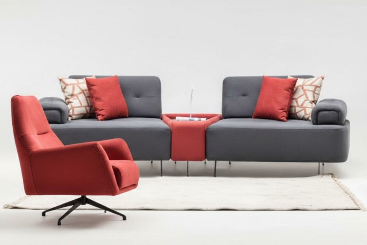 Garnitur Stoffsofa Zweisitzer Sofa Sessel Counch Polstersofa Grau1