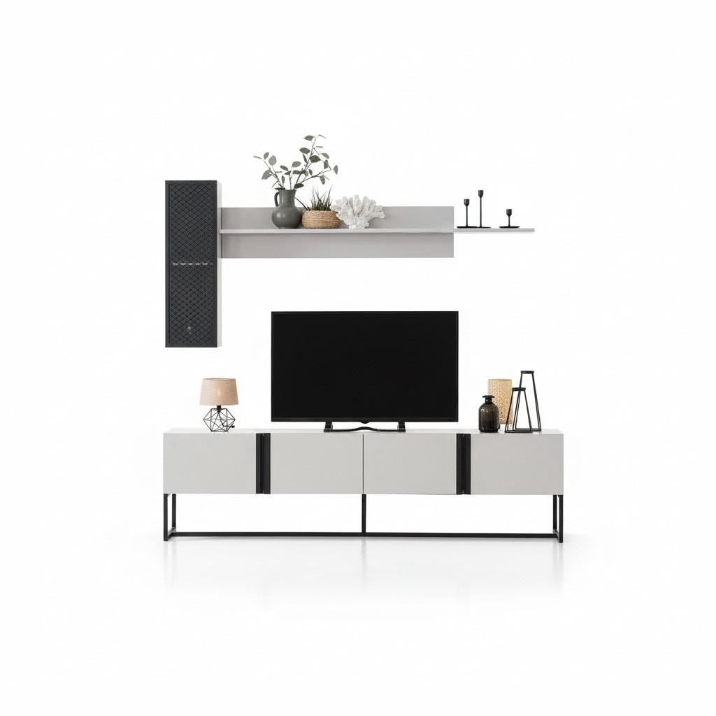 Garnitur TV Ständer Schrank RTV Lowboard Wohnzimmer Regale Weiß Holz
