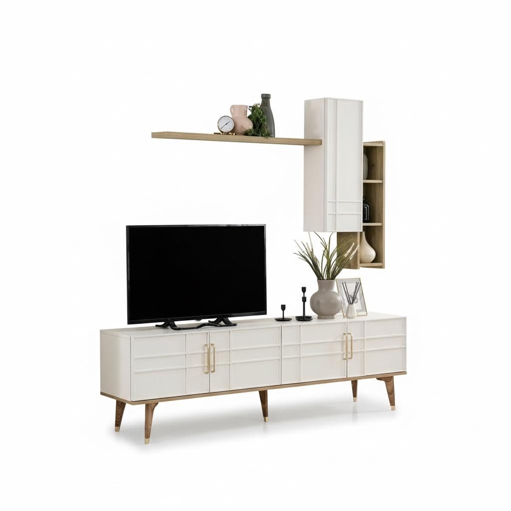 TV Ständer Schrank RTV Lowboard Wohnzimmer Regale Weiß Holz Garnitur
