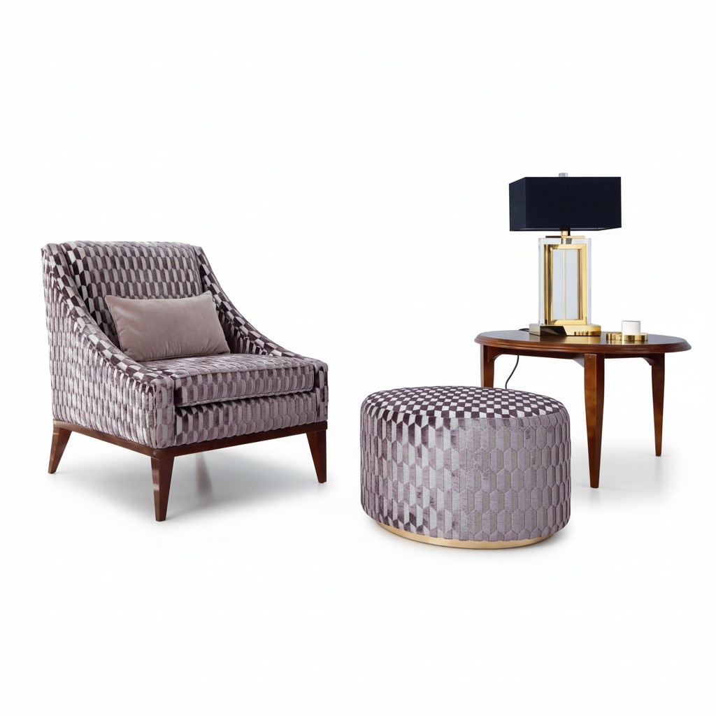 Garnitur Wohnzimmer Sessel Couchtisch Hocker Sitzer Stoff 3tlg Set