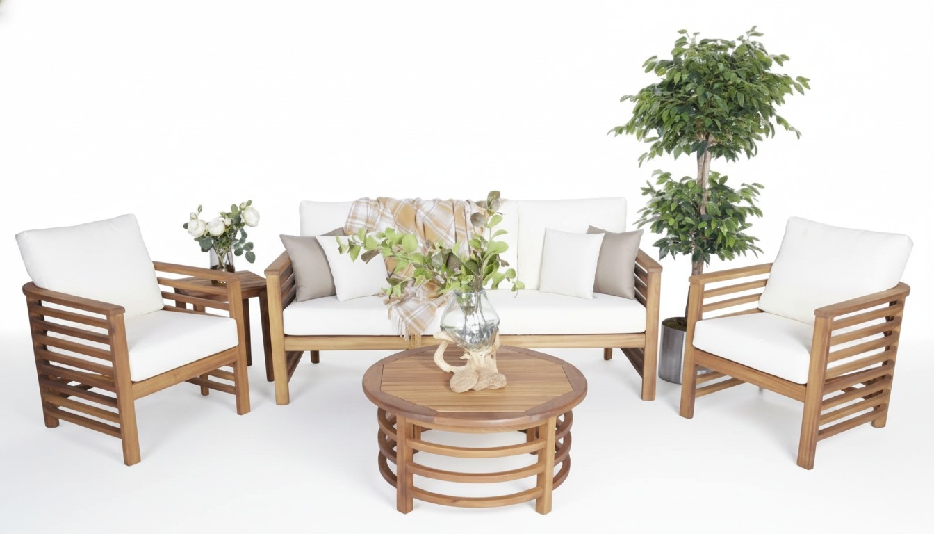 Gartenmöbel Set Komplett Sofa 3 Sitzer 2x Sessel Holz Möbel Couchtisch