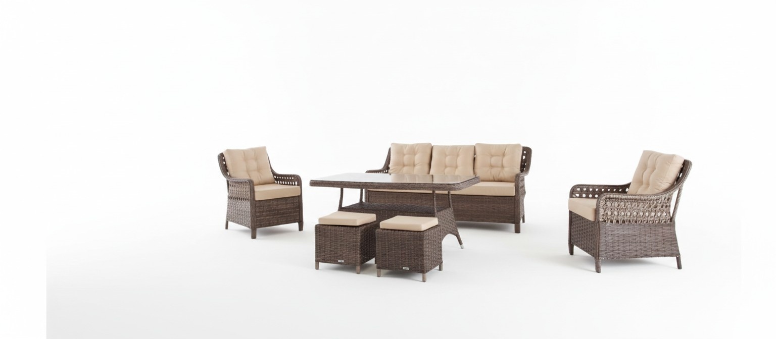 Gartenmöbel Sofagarnitur Tisch Sessel Sitzgruppen Veranda Hocker 6tlg.