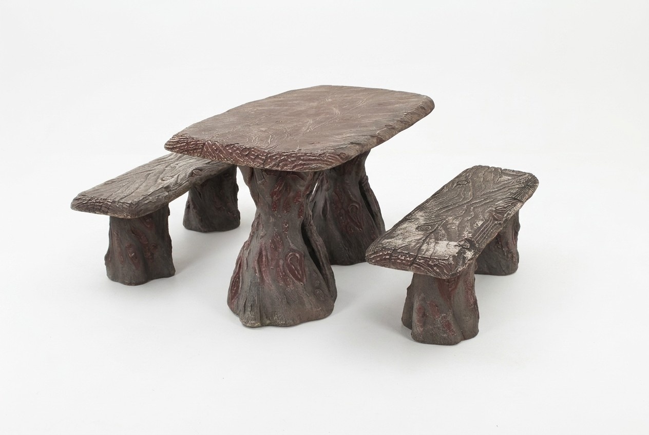 Gartenmöbel Tisch mit 2 Bänke Terrasen Möbel Stein Holz Garten Garnitur Sofort