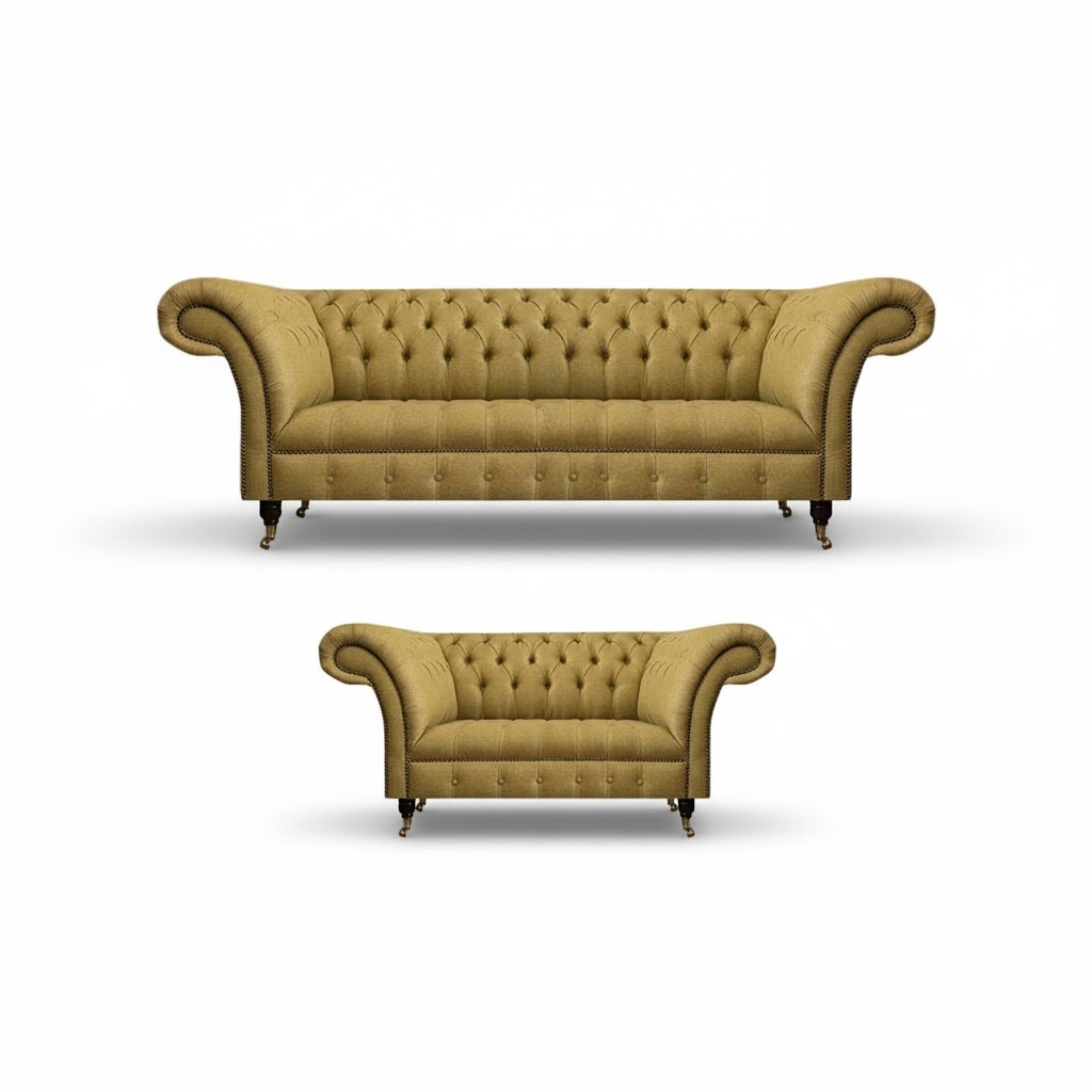 Gelbe Chesterfield Garnitur Moderne Textil Sofas Designer Couch Set 2tlg
