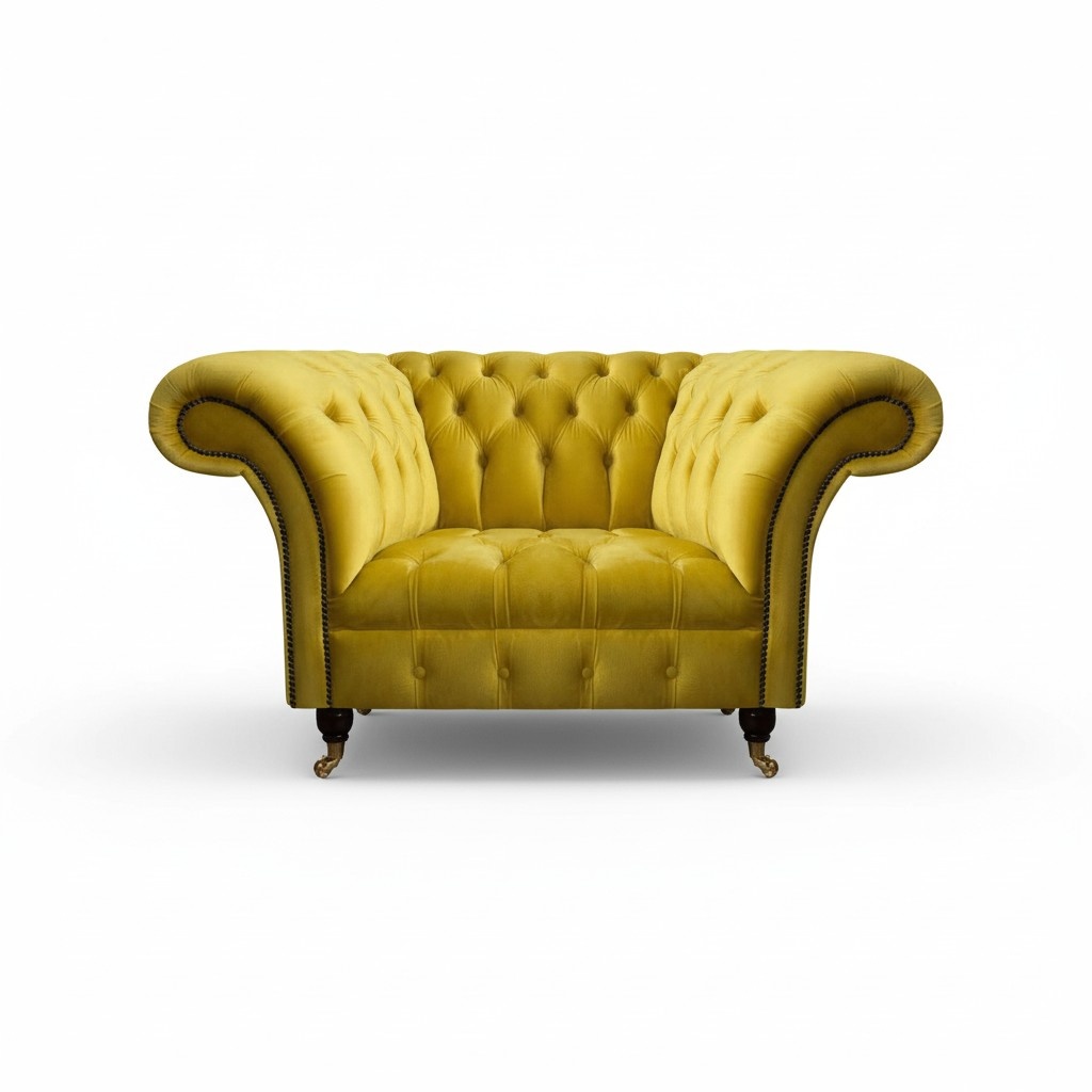 Gelber Chesterfield Sessel Designer Einsitzer Luxuriöser Stoffsessel