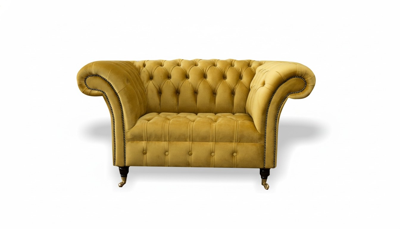 Gelber Sessel Lounge Club Möbel Textil Chesterfield Polster 1,50 Sitze xxl big