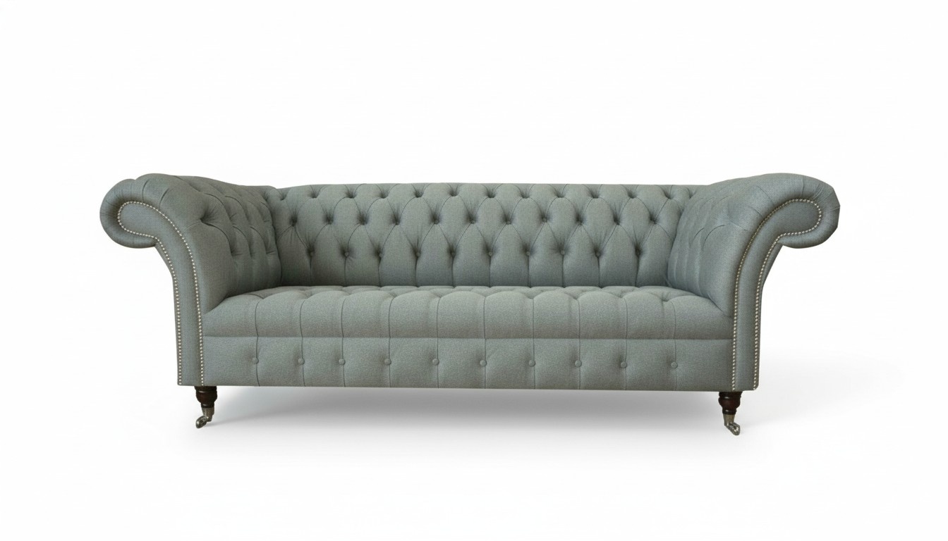 Gemütliche Sofa Couch Chesterfield Graue Textil Couchen Polster Dreisitzer Neu