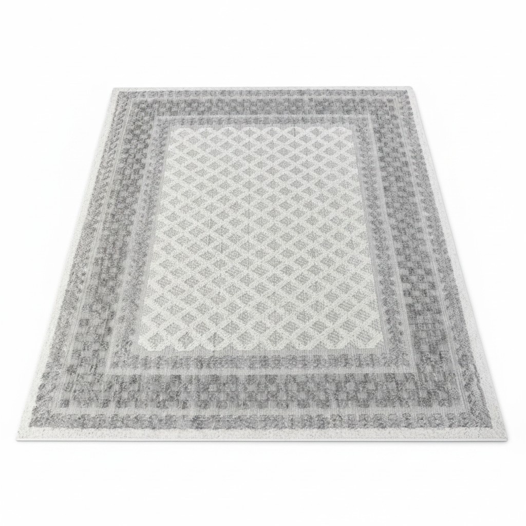 Geometrisch Teppich Wohnzimmer Teppich Blau Bordüre Ornament Kurzflor
