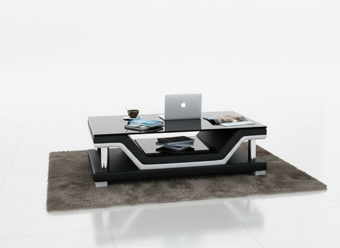 Gepolsterte Tische Schwarzer Couchtisch Glastisch Sofa Beistell Moderner