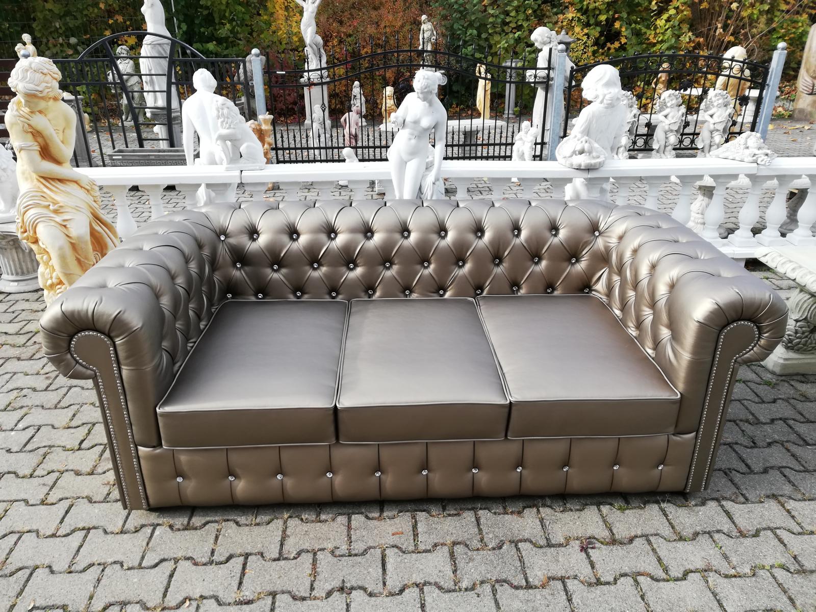 Design Chesterfield Sofa 3-Sitzer Gold Couch Polster Leder Sofas
