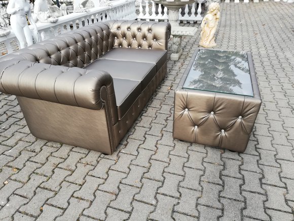 Design Chesterfield Sofagarnitur 3 + Couchtisch Couch Leder Polster