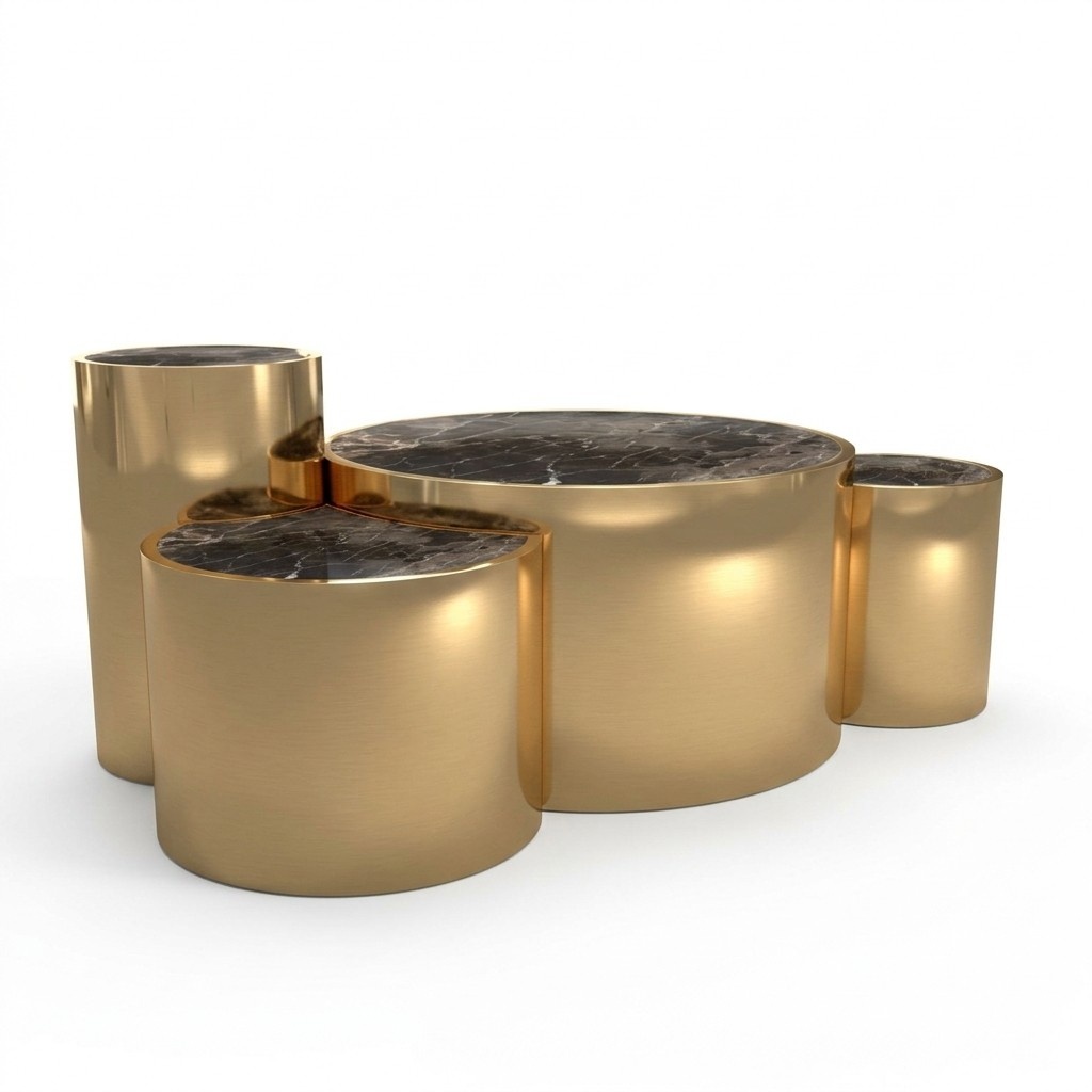 Goldener Couchtisch Wohnzimmer Beistelltisch Modernes Design Glasplatte