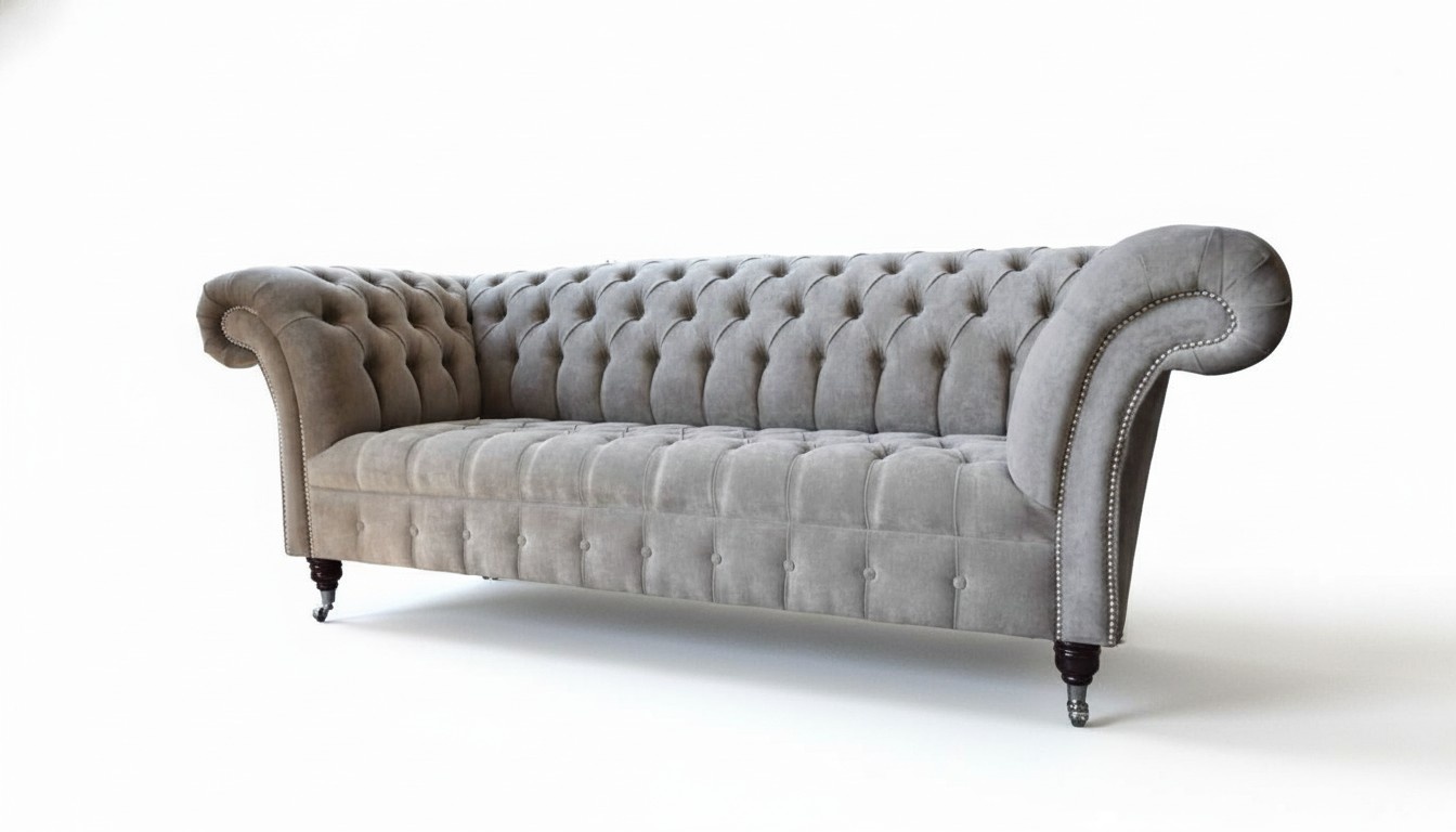 Grau Chesterfield Couch Dreisitzer Sitzpolster Couchen Sofa Möbel Neu