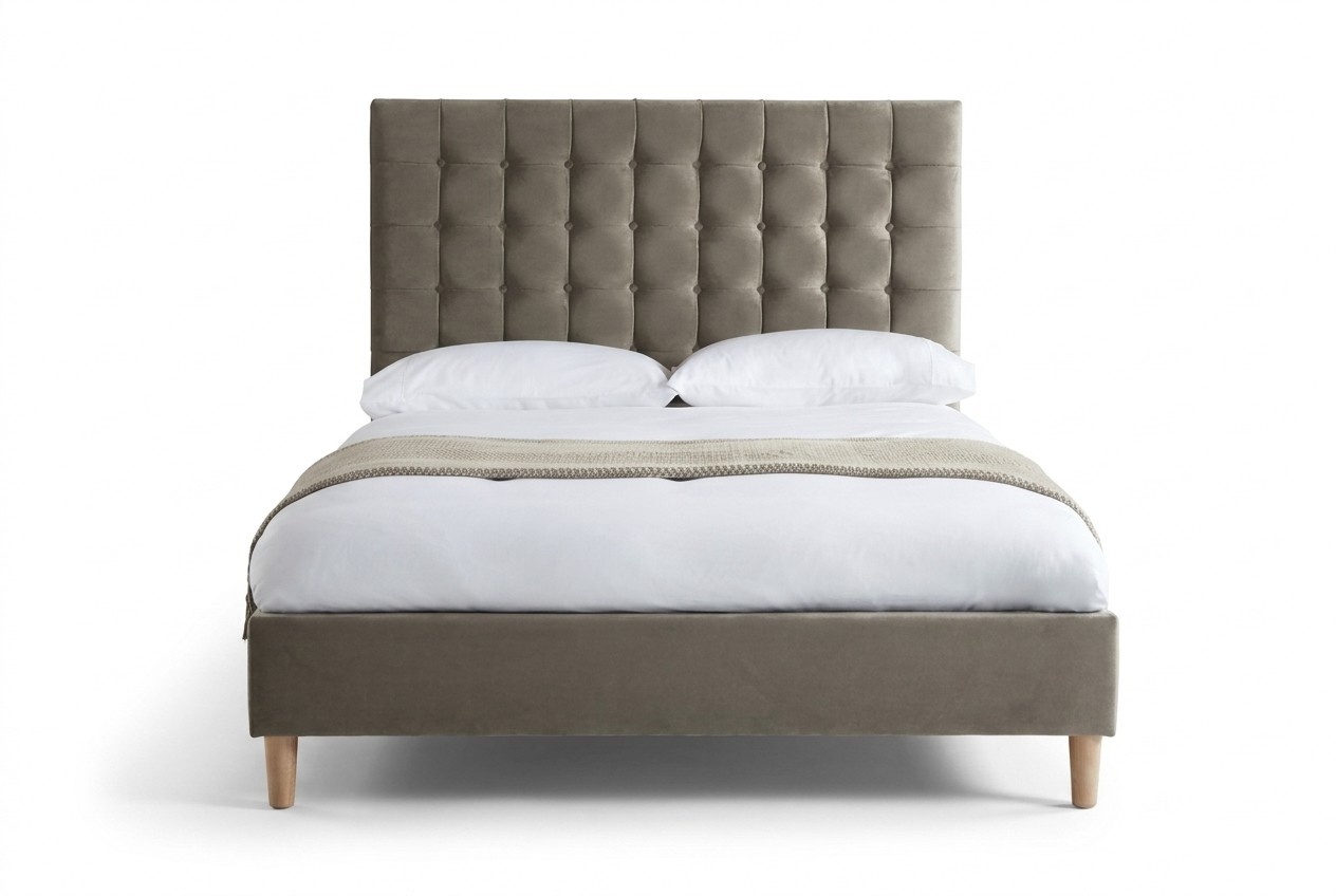 Grau Luxus Samt Textil Bett Doppel Design Chesterfield 160x200cm Betten