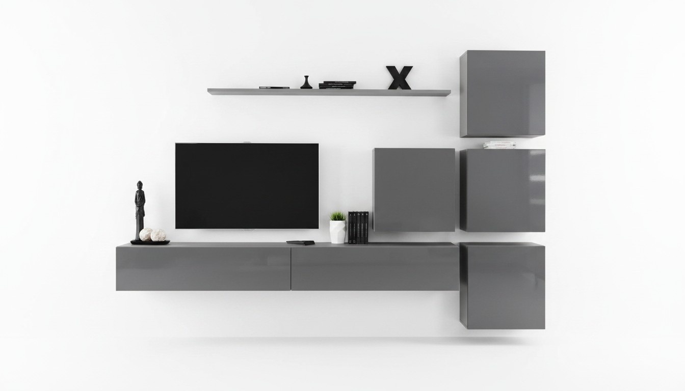Grau Moderne Wohnwand Wohnzimmer Design TV Ständer Luxus Sideboard Schrank neu