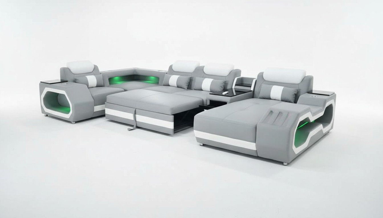 Grau Neu Sofa U-Form Stoffsofa Couch Wohnlandschaft Design Modern Leder Sofas