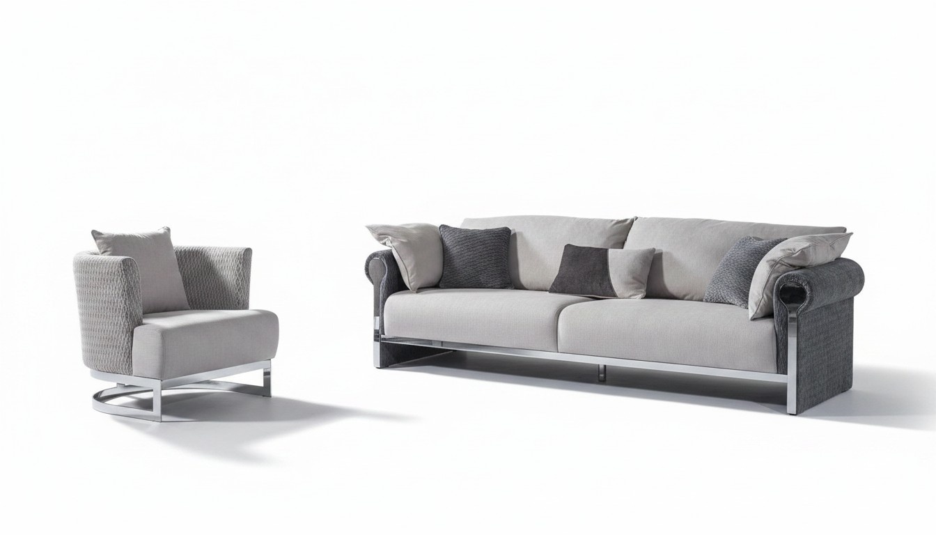 Grau Textil Sofa und Sessel Set modern Wohnzimmermöbel