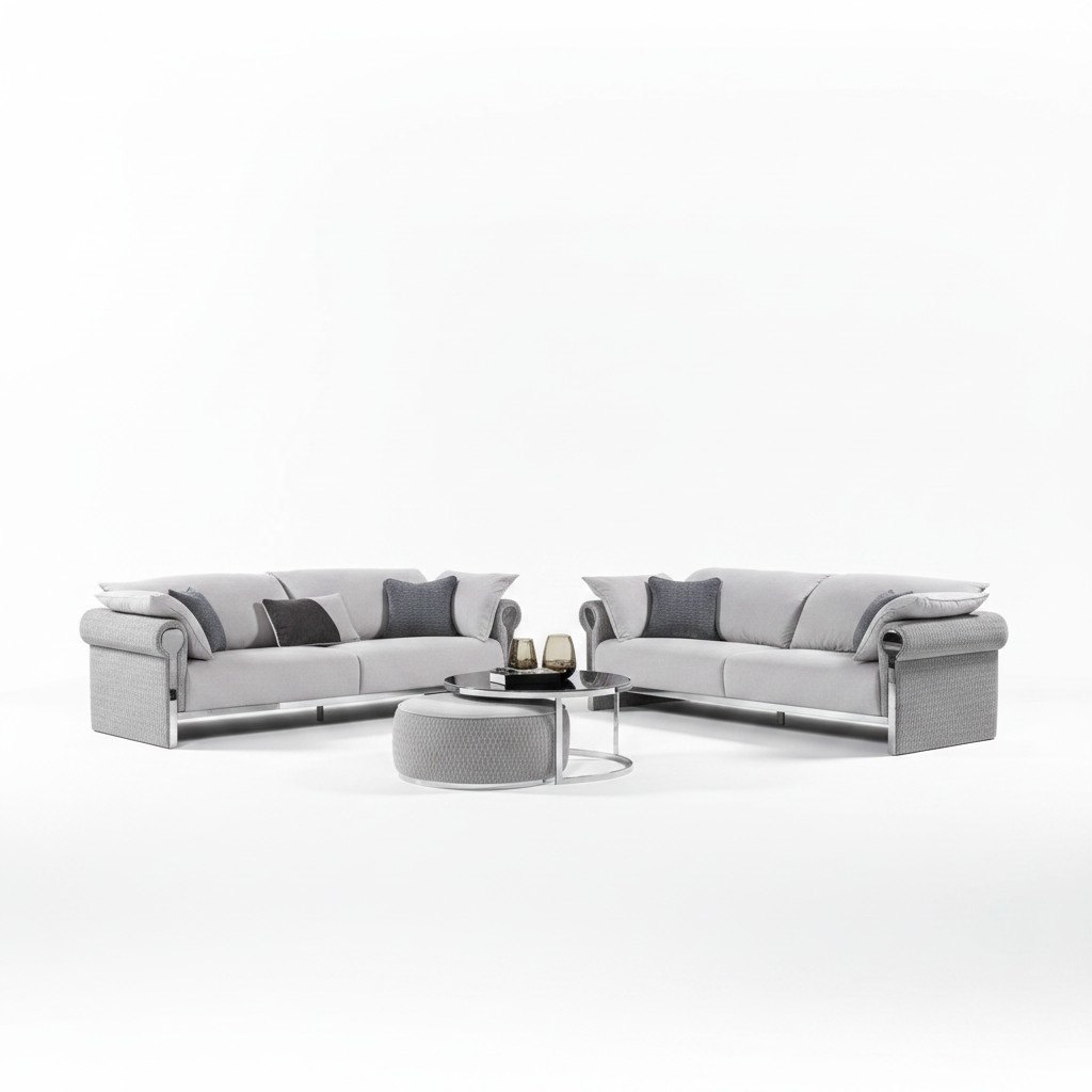 Grau Textil-Sofagarnitur 4+3 Sitzer modern Wohnzimmer Set