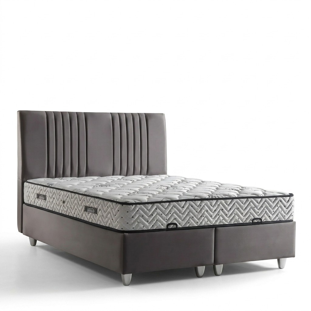 Grau Textilbett mit Matratze modernes Design