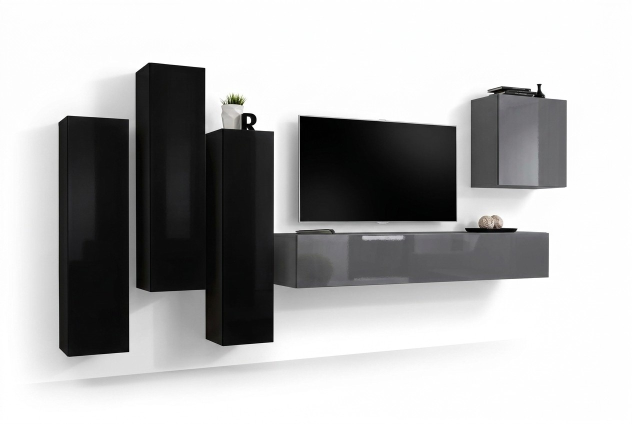 Grau TV Ständer Sideboard Luxus Wohnwand Wohnzimmer Einrichtung Modern Komplett
