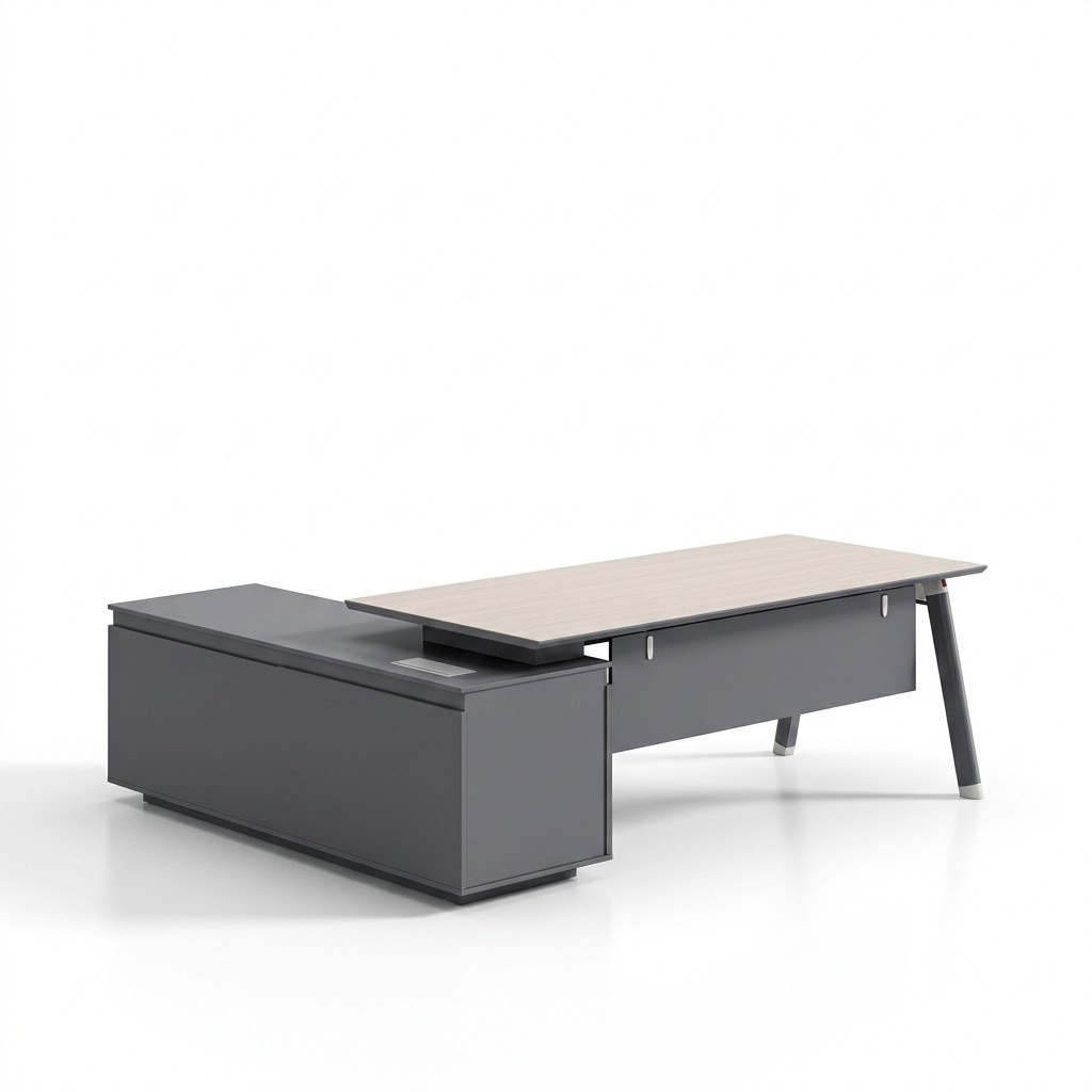 Grau-Weißer Chef Tisch Designer Eckschreibtisch Robuste Holz Büro Möbel