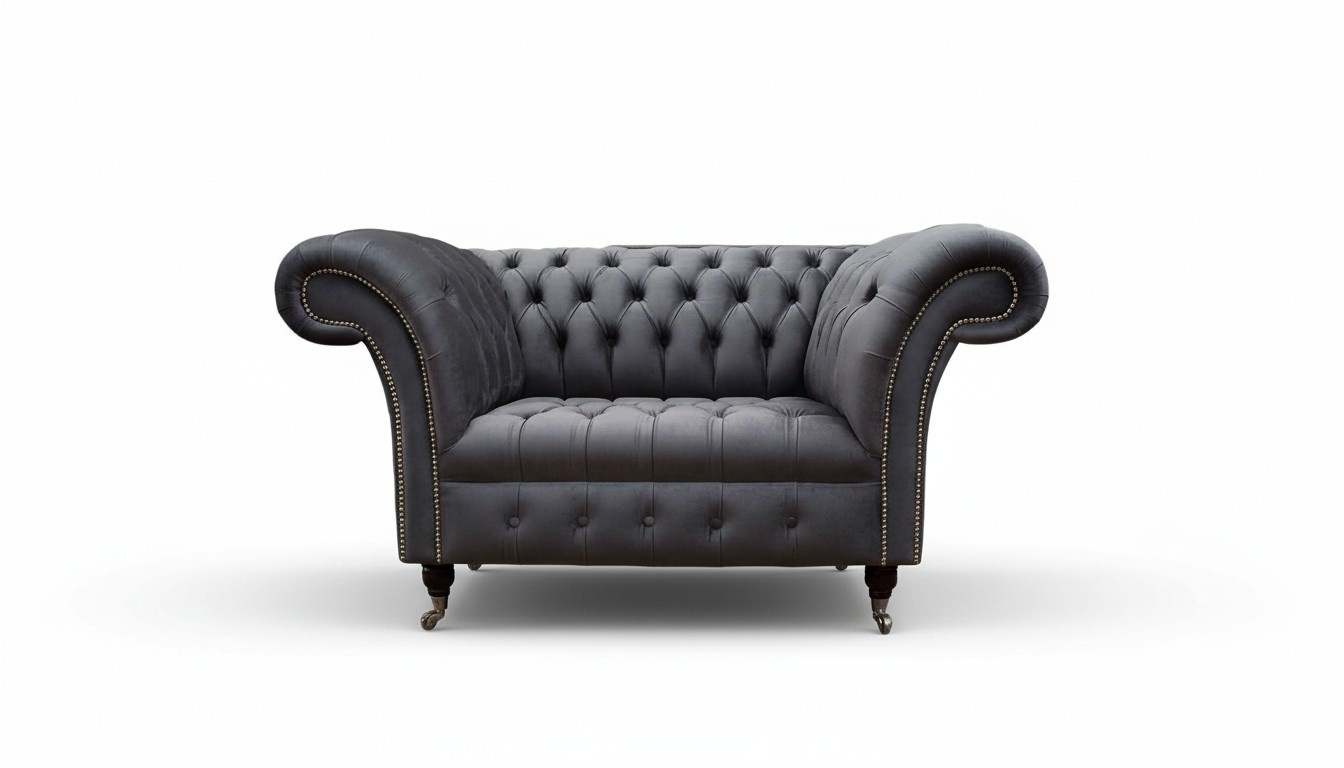 Graue Chesterfield Design Stoff Couch Sessel 1.5 Sitz Polster Sofas Grau
