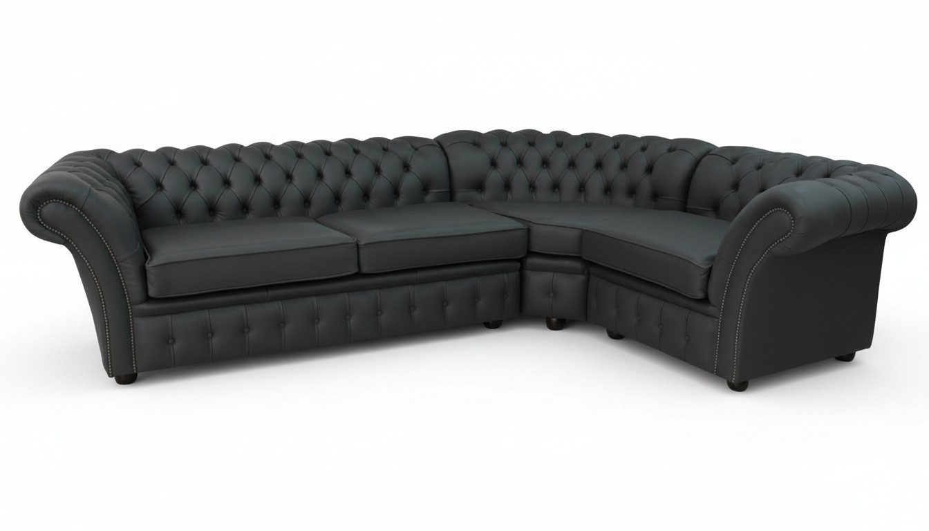 Graue Chesterfield Ecksofa Couch 245x175cm Maßfertigung Ledersofa